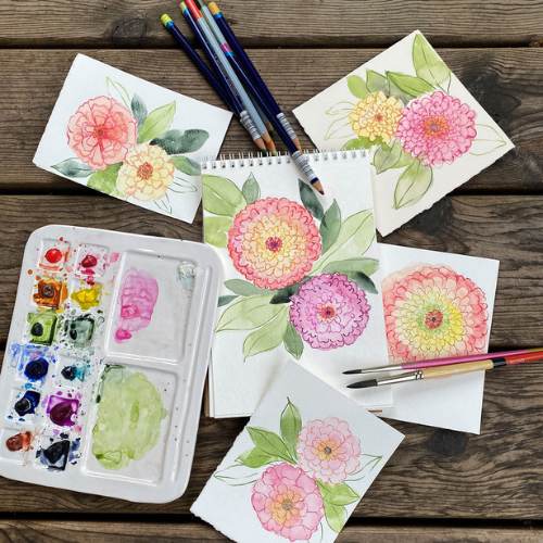 Watercolor_ Painting Zinnia Flowers