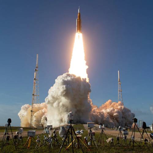 Cameras capture Artemis II's launch The world was watching as NASA's Artemis II mission launched on April 1, 2026, thanks to the work of science communicators and journalists from around the planet. Here you see cameras set up to capture the launch.Image: NASA/Aubrey Gemignani