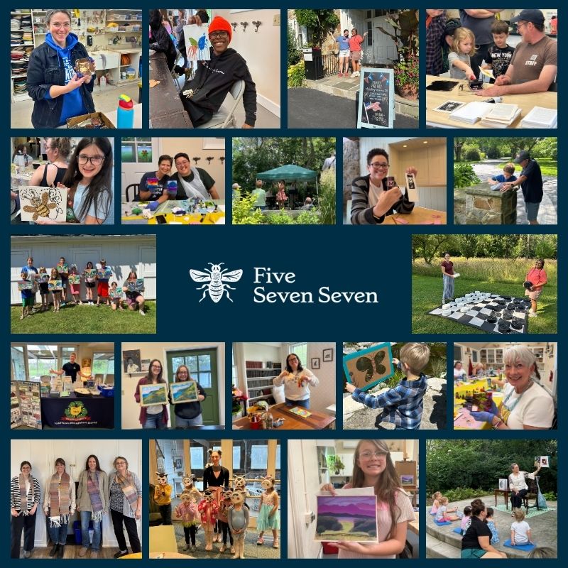 Collage of 577 community members of all ages learning, creating, exploring, and connecting through classes, programs, and activities at 577.